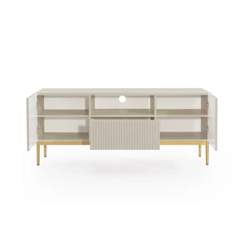 Szafka RTV Nicole 150 cm z szufladą i wnęką - kaszmir / złote nóżki